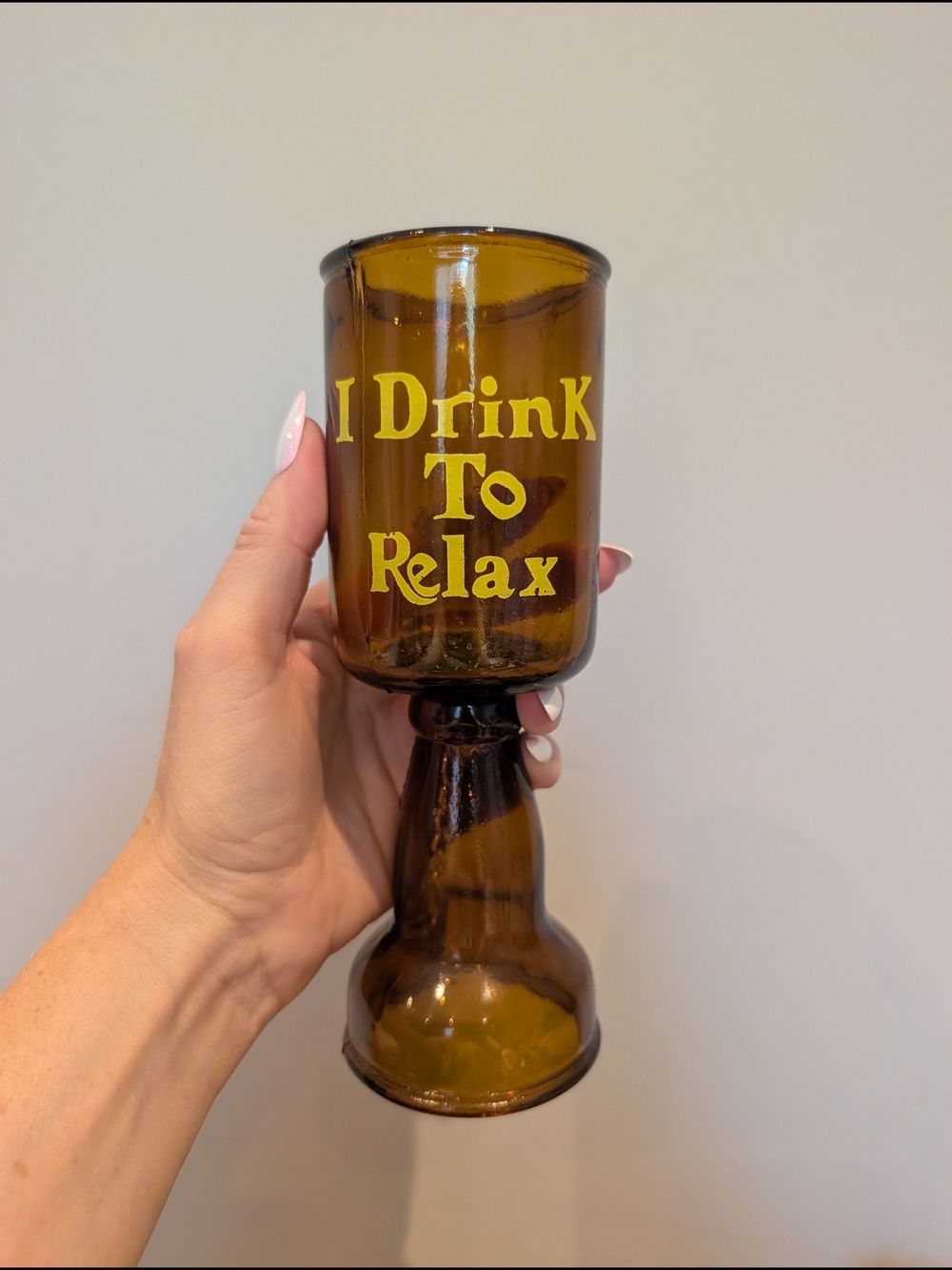 Amber 'I Drink To Relax' Glass Goblet With Bell